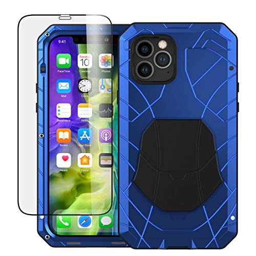 Feitenn Compatible with iPhone 12 Pro Metal Case, Heavy Duty Aluminium Silicone Rubber Shockproof Bumper Military Dropproof Outdoor Sturdy Cover with Screen Protector for iPhone 12 Pro 6.1'' - Blue