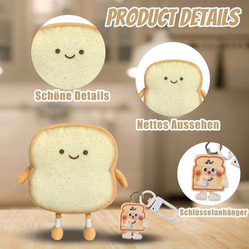 ZexJpr Torst Kuscheltier, Toast Plüschtier Mit Schlüsselanhänger, Toastbrot Kissen - Weiches Plüschtier in Lustiger Brot Form, 3D Wurf Kissen, Ideal Zum Kuscheln, Dekorieren