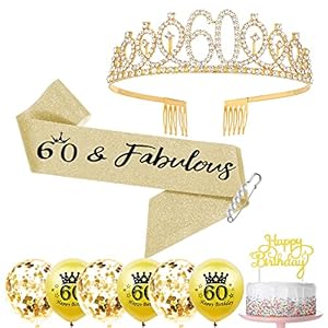 Popuppe 60.Geburtstag Schärpe und Geburtstagskrone,Geburtstag Schärpe Tiara,Geburtstag Cupcake Topper Konfetti…