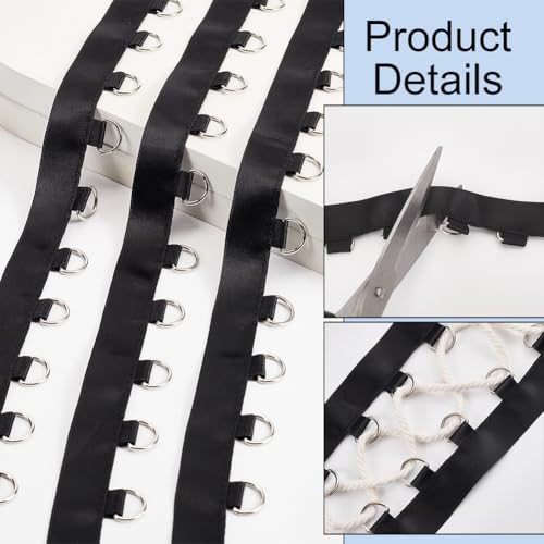 BENECREAT 3.65m Black Grommet Trim with D Rings(6.5x10.5mm), 2.9cm Wide Polyester Grommet Eyelet Twill Tape Trim - Image 4