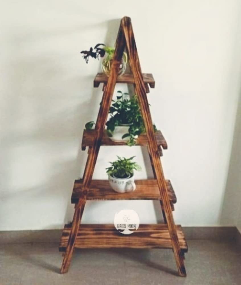 Bros Moon Pine Wood Matte Foldable Ladder Bookcase Shelf Storage Organizer Plant Stand Showpiece Stand with Antique Wooden Finish (5 feet) (B09P8TP5PM) Amazon Price History, Amazon Price Tracker