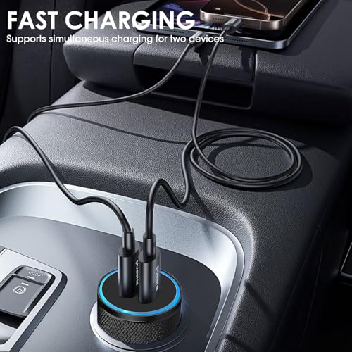 USB C Car Charger Adapter, 60W Dual PD 3.0 Port Power Cigarette Lighter USB Charger 12/24V Socket Fast Charging Car Phone Charger for iPhone 16/15/14, Samsung Galaxy S25 Ultra/S24/S23/S22/A16/A15/A14 - Image 3
