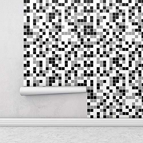 Adesivo Azulejo Pastilhas Em Tons de Preto, branco e Cinza para Cozinha