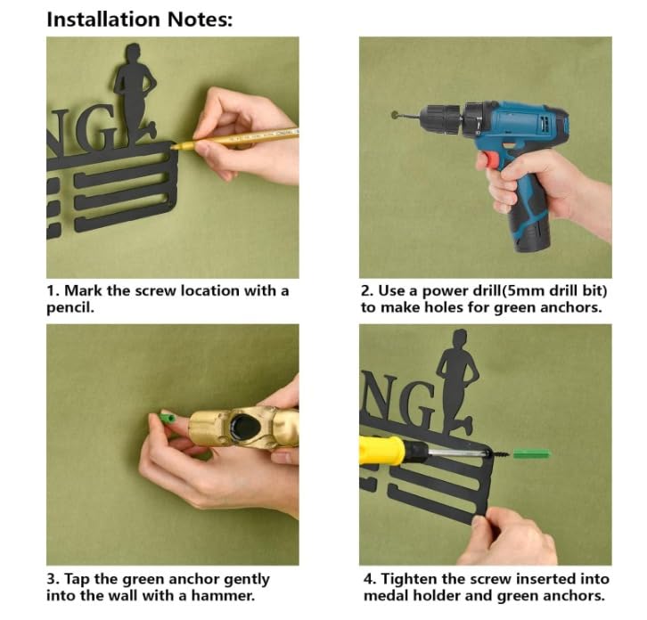 GPNW My Medals Metal Medal Display Hanger, Black Sports Trophy Holder, 36cm x 14cm Wall Mount, Multiple Medal Organizer 2