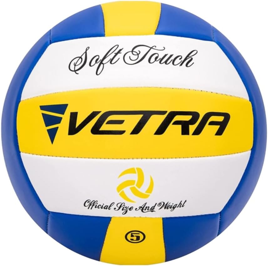 VETRA Premium, Soft Touch Volleyball, Official Size 5, Super Soft Volleyball Training Equipment for Professional & Recreational Use Practice, Sports & Outdoor, Kids, Teen Girls & Boys, Women & Men Yellow-Blue-White (1-Pack)