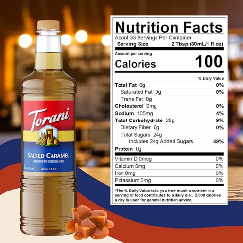 Image of Torani Salted Caramel Syrup 1L with Pump - Flavoring for Lattes & Cocktails