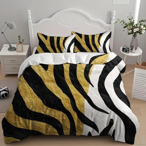Parure de Couette Hypoallergénique Microfibre Douce Zèbre Noir 140x200