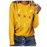 El paquete incluye: Sunggoko Disfraz para mujer, sudadera informal con cuello redondo, blusa, mangas y girasol, camiseta larga, camiseta de béisbol para mujer., amarillo, S