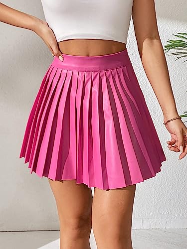 Floerns Women's PU Leather High Waisted Pleated Skirt Faux Leather Party Skater Mini Skirt4