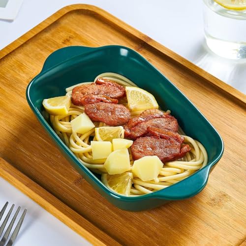 Image of Ceramic baking dish - Casserole Baking Dish with Handle, Baking Dishes for Oven, 9'' x 5'' Individual Baking Pan, Color Painted Porcelain Bakeware Set| Pack-2 (Green)