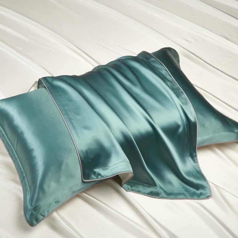 Funda de Almohada de Seda Morera 100% Natural de 40 Momme, 48x74 cm, de Satén, con Cierre de sobre para Un Sueño Reparador, Multicolor Y Verde, 48 X 74 Cm.