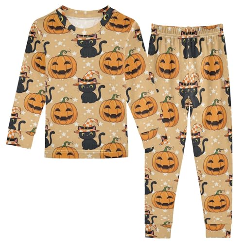 Pajama Sets Long Sleeve Halloween Cats Pumpkins Soft Comfy Sleepwear 2 Piece PJS 3-8T