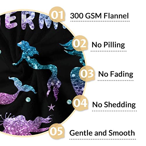 Mercuryelf Custom Mermaid Throw Blanket - Soft, Fuzzy & Warm - 50x60 Inches Flannel Blankets for Living Room, Sofa - Black Cute Throws Gift for Teens