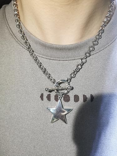Chunky Statement Star T Bar Chain Necklace Toggle Chain Choker Star Pendant Necklace Gift for Woman Man4