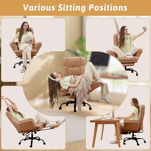 Image of Wider Seat Office Chair with Flip Armrests for Criss Cross Legged&Cats, Big and Tall Executive Ergonomic Reclining Chair with Footrest&Lumbar Pillow, Teddy Fleece Desk Chair,Brown Vanity Chair