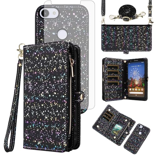 Étui portefeuille Google Pixel 3a XL Asuwish amovible avec paillettes