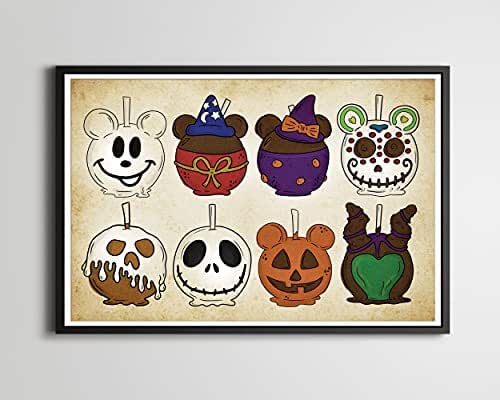 Spooky Disney Caramel Apples POSTER! (up to 24" x 36") - Halloween - Candy - Disneyland - Disney World - Illustration - Mickey Mouse (18" x 24", ALL APPLES!, Bright (White Background))