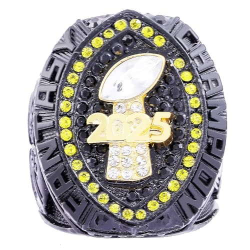 Image of 2025 Fantasy Football Championship Ring | Heavy FFL Champion Trophy Ring | Gold Silver Tone Plated Award Trophy for Fantasy Football League Winner