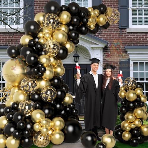 Image of 104Pcs Black Gold Birthday Decorations Kit - Metallic Balloons Happy Birthday Card Banner Party Pack
