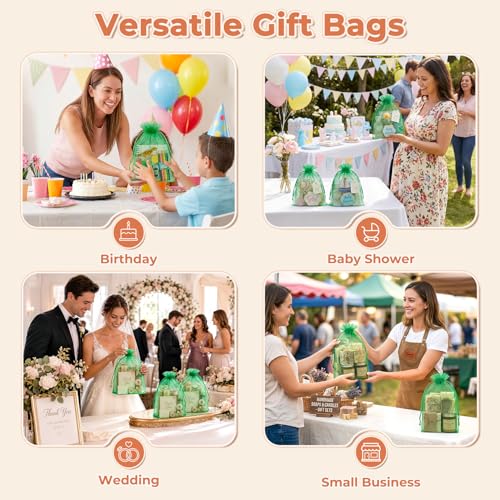 Image of Crweety 50PCS Organza Bags 8x12 Gift Bags Large, Green Mesh Drawstring Bags Goodie Pouches for Jewelry Candy Sachet Fruit Protection, Party Favor Bag for Birthday Graduation Baby Bridal Shower Wedding