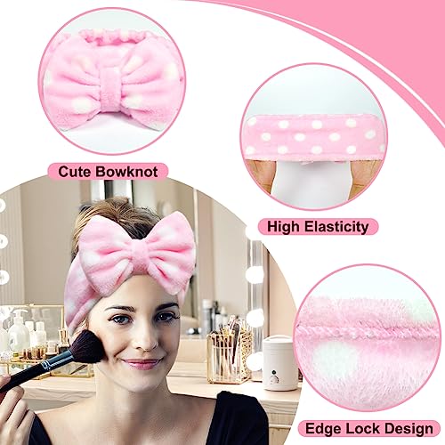 Shintop Women Fashion Lovely Soft Carol Fleece Bowknot Bow Makeup Cosmetic Shower Elastic Hair Band Hairlace Headband (Pink Polka Dots) #TOP4