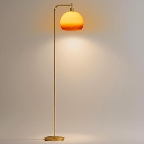 Miniatura 9 de Lámpara de pie de cristal, lámpara de pie moderna de 67 pulgadas con pantalla de cristal de pomelo puesta de sol, poste de metal para sala de estar,