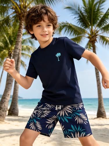 Image of Boys' 2 Piece Summer Outfit Cool Dinosaur & Camouflage Graphic Short Sleeve Tee & Shorts Set Size 4-12