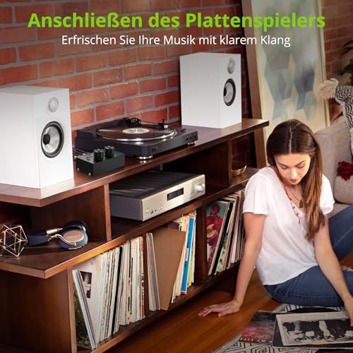 LiNKFOR Phono-Vorverstärker Phonograph-Vorverstärker Ultra-Kompakter Vorverstärker mit Netzschalter Lautstärkeregler Cinch Eingang/Ausgang 1/4’’ TRS-Ausgang DC 12V für Plattenspieler mit MM-Abtast