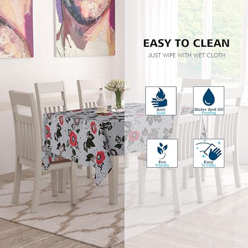 Image of PVC Self Design Waterproof Table Cover for Dining Table (6 Seater (54 inch x 78 inch), Grey, Red)