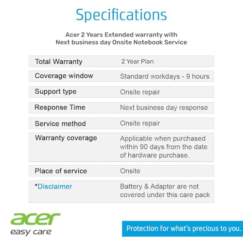 Image of Acer 2 Year Extended Warranty Rs. 75,001 - Rs. 1,00,000 (E- Mail Delivery Only)