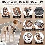 HAVERO Hundegeschirr Easy-On-Clip – [Kein Überkopfziehen] | Anti-Zug Y-Geschirr Gepolstert Reflektierend Atmungsaktiv Brustgeschirr – kleine, mittelgroße & Grosse Hunde Geschirr (Braun, M)