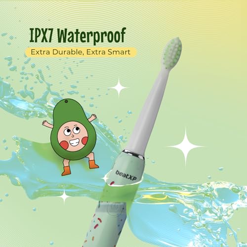 Image of beatXP Jiggle Sonic Electric Toothbrush for Kids with 2 Brush Heads & 3 Cleaning Modes | Rechargeable Electric Toothbrush | 20500 strokes /min with Long Battery Life (Leafy Green)
