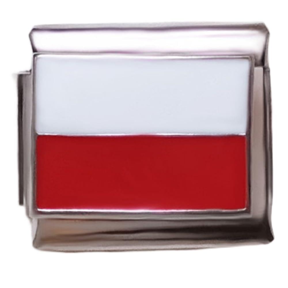 2Burned Italian Charm Flag for 9 mm Bracelets Stainless Steel (Poland)