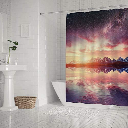 Rideau de douche ciel étoilé en polyester imperméable 182x183 cm avec crochets