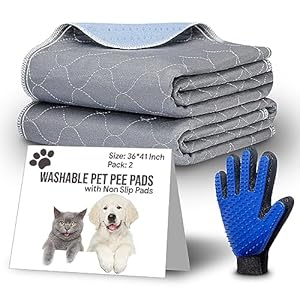 LittleLiner 2 Pack 36âx41â Washable Pee Pads for Dogs with Grooming Glove, Non-Slip Whelping Pads, Absorbent & Pleasant Endure Reusable Pee Pads for Dogs – Ideal for Pet Training & Floor Protection
