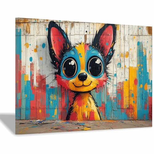Poster chien mignon style graffiti TERUEA 60x90cm avec cadre art moderne