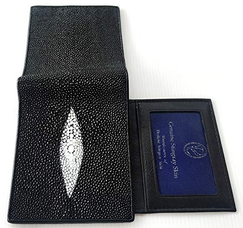 Julie Genuine Real Stingray Skin Leather 1 Eye Man Bifold Shiny Black Wallet4