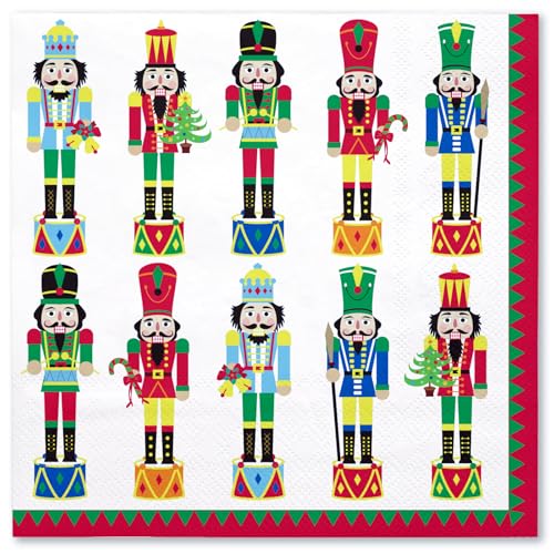 WRAPAHOLIC 50Pcs Nutcracker Christmas Paper Napkins - 3-Ply Disposable Cocktail Napkin for Christmas Party Supplies Tableware Xmas Holiday Party Decorative Towels - 5 x 5 In