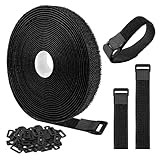 YIMETOP Klettband 10m x 2cm, Wiederverschließbare Klett-Kabelbinder mit 50 Schnallen, Starkes Gurtband zum Organisieren von Kabeln, Schläuchen, Fahrrad-Zubehör, Schwarz (10m x 2cm)