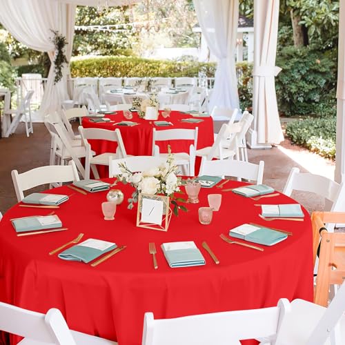 Image of Mulbozy 12 Pack Red Round Tablecloth, 84 Inches Plastic Table Cover, Premium Disposable Round Party Tablecloth for Restaurant Dinners, Wedding, Grad Party, BBQ, Outdoor Camping