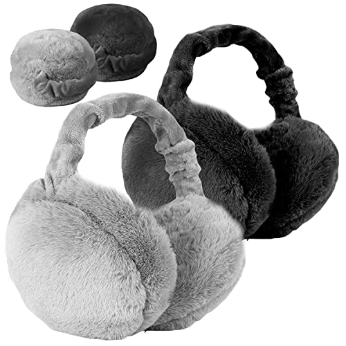 Ohrenschützer für Unisex - Winter Ohrwärmer - Weiche und warme Ohrenschützer aus Fleece - Ohrenschützer für kaltes Wetter, schwarz + grau, 2 Stück, Schwarz + Grau, 2 Stück, M Cover