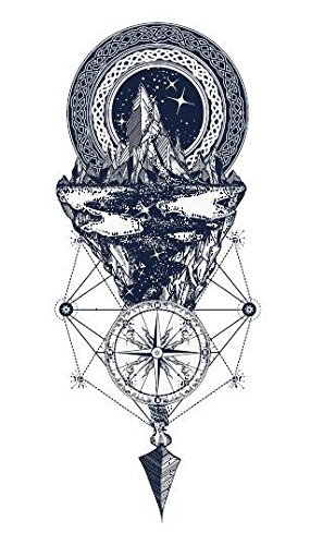 Set Of 12 Waterproof Temporary Fake Tattoo Stickers Compass Grey Watercolor Blue #TOP3