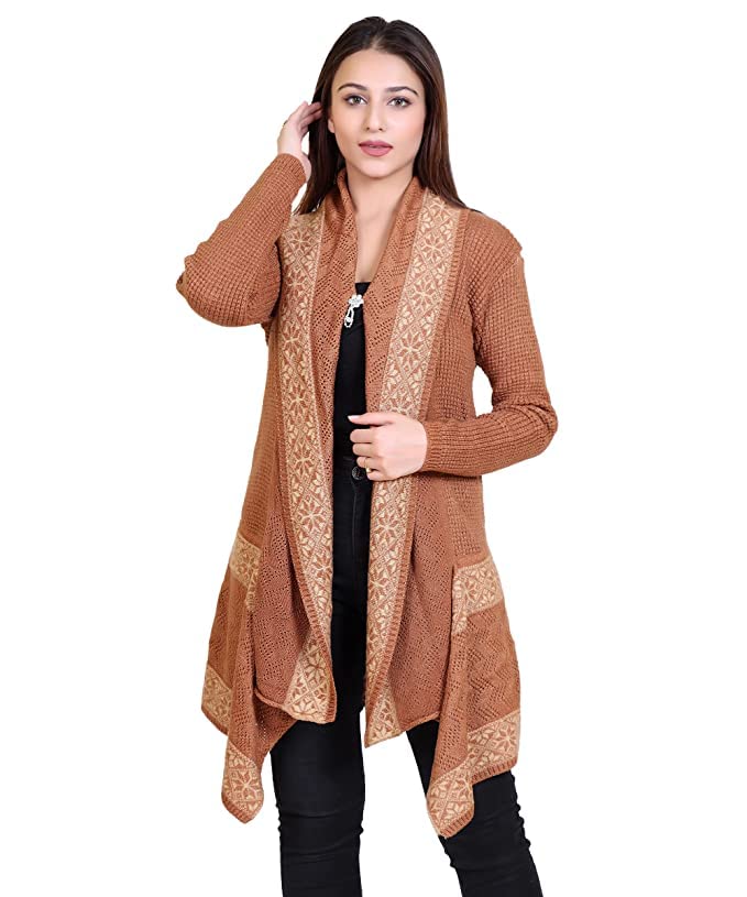 wool 4u Women Ladies Girls Winter Wear Woolen Open Front Longline Hem Long Sleeves Shrug Cardigan-picture-53