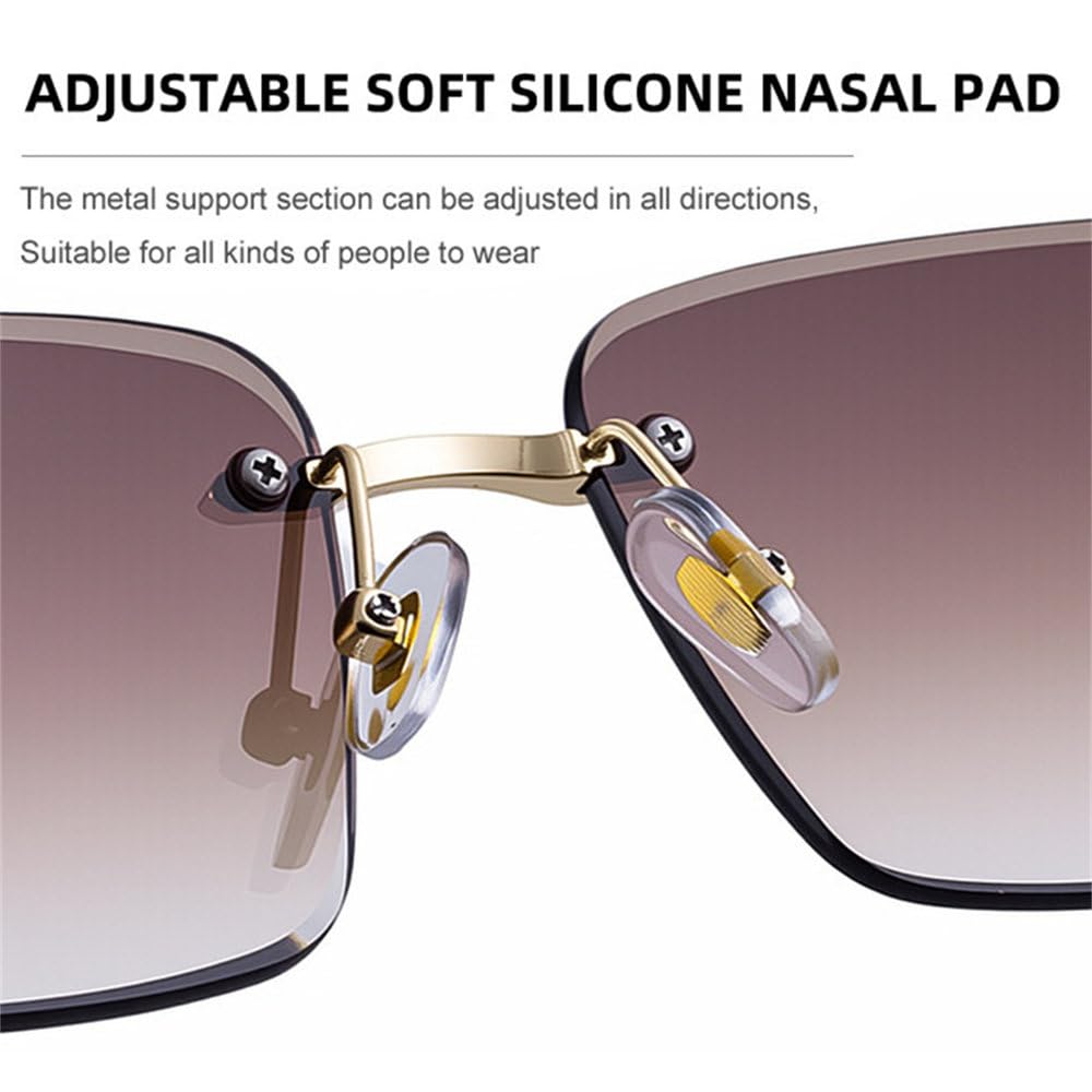Modische rahmenlose Sonnenbrille für Damen und Herren (2026), Bügel in Retro-Holzoptik, polarisierte Gläser mit Sonnenschutz