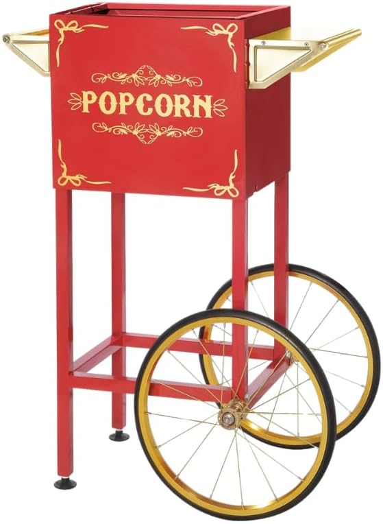 Popcorn Machine Cart, Replacement for 4-8 Ounce Poppers, 2 Shelves, Push Handle, Bicycle Wheels, Red