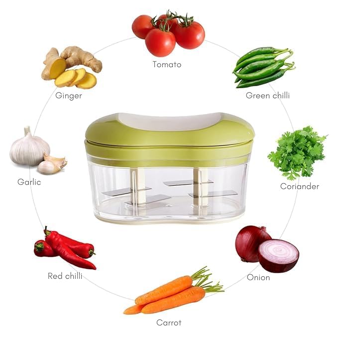 Image of CRFTYVIBE Hand Push Chopper for Vegetables & Fruits | Manual Food Chopper | Onion Cutter, Garlic Crusher, Salad Maker | BPA Free Plastic | Kitchen Tool (Multicolor (Assorted Color), 900ml)