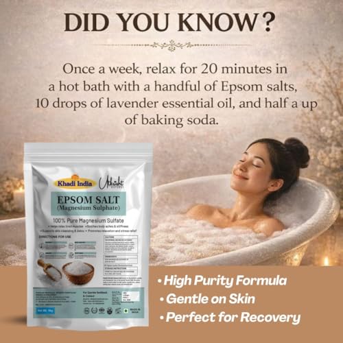 Image of Khadi Pure Epsom Salt for Bath Soak & Foot Soak | Magnesium Sulfate Crystals for Muscle Relaxation, Body Detox & Skin Care 1 kg
