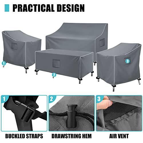 Siruiton Patio Furniture Cover Set ,Fit For 4 Pieces Patio Outdoor Rattan, Wicker Chair Conversation Furniture Sets,420D Heavy Duty Durable And Water Resistant Fabric (Grey) #TOP4