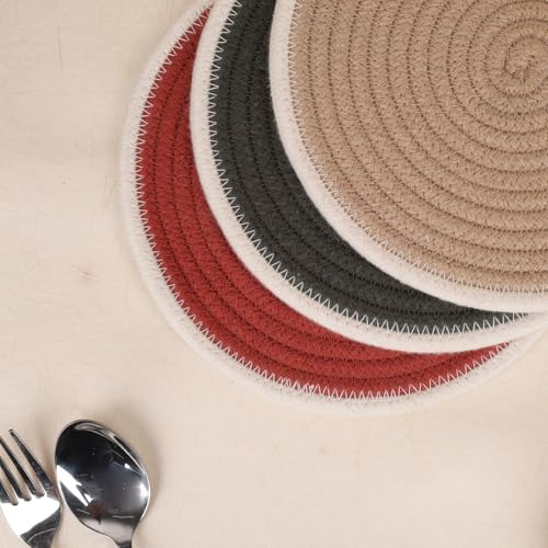 Image of DENOVA Cotton Rope Trivet for Hot Pots and Pans (Rust & Cream line) (Rust & Cream Line (Pack of 2))