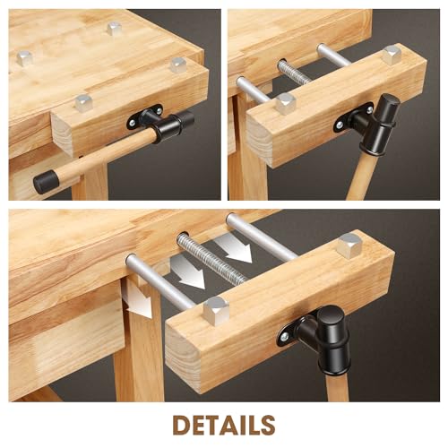 DNA Motoring Heavy Duty Wood Workbench, Wooden Workbench with 2 Drawers for Workshop, Garage, W/Adjustable Handle, TOOLS-00521 - Thumbnail 5